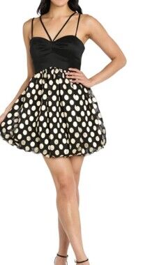 Morgan & Co.Size 9 NWT Black & Gold Polka Dot Party Dress With Spaghetti Straps